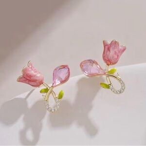 Chic Pink Tulip Earrings with 14K plating